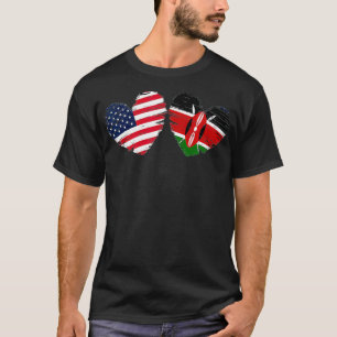 USA Kenya Flag Heart Valentines Day Kenyan America T-Shirt