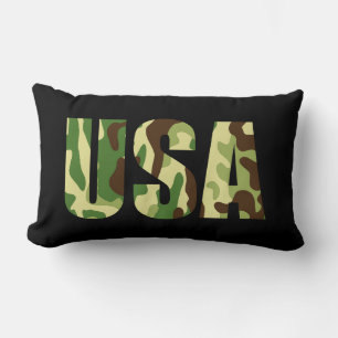 USA khaki camouflage sign Lumbar Pillow