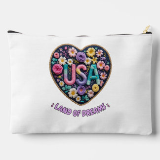 USA Land of Dreams Floral Embroidery Art Accessory Pouch