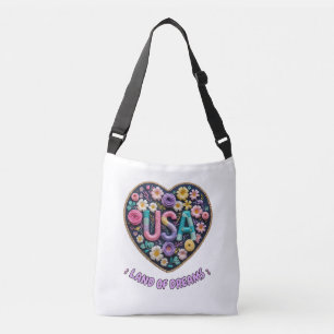 USA Land of Dreams Floral Embroidery Art Crossbody Bag
