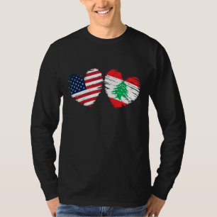 Usa Lebanon Flag Heart Valentines Day Lebanese Ame T-Shirt