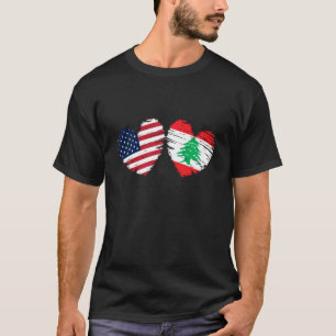 Usa Lebanon Flag Heart Valentines Day Lebanese Ame T-Shirt