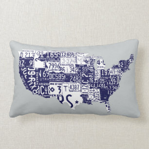 USA license plates blue Lumbar Pillow