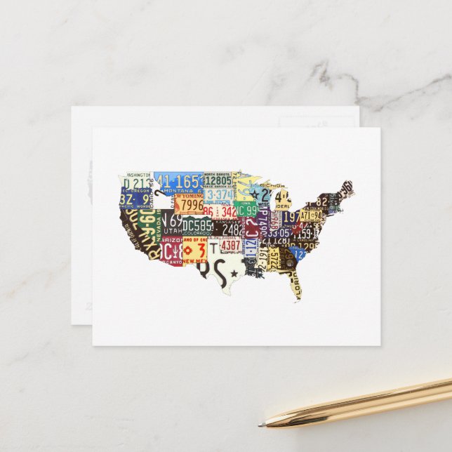 USA license plates vintage Postcard (Front/Back In Situ)