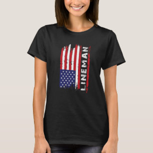 USA Lineman 4th of July American Football Flag   T-Shirt