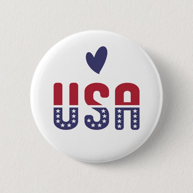 USA Love American Flag Red White Blue Patriotic  2 Inch Round Button (Front)