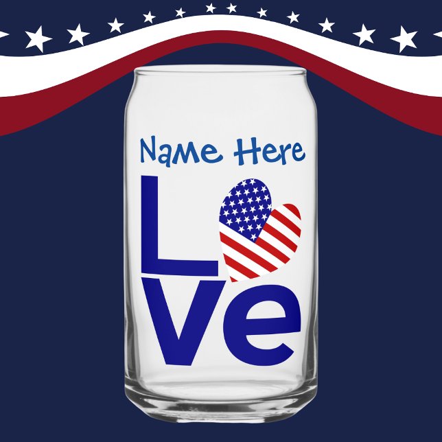 USA LOVE Blue Personalized Can Glass (Creator Uploaded)