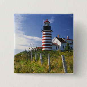 USA, Maine, Lubec. West Quoddy Head Lighthouse 2 Inch Square Button