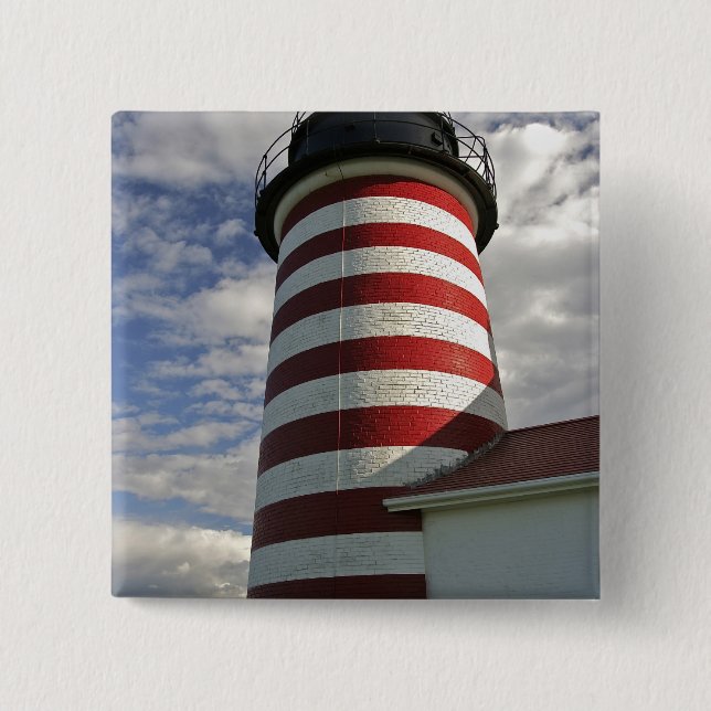 USA, Maine, Lubec. West Quoddy Head LIghthouse 2 Inch Square Button (Front)