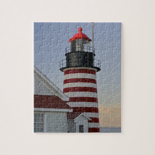 USA, Maine, Lubec. West Quoddy Head Lighthouse, Jigsaw Puzzle (Vertical)