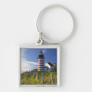 USA, Maine, Lubec. West Quoddy Head Lighthouse Keychain