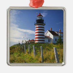 USA, Maine, Lubec. West Quoddy Head Lighthouse Metal Ornament