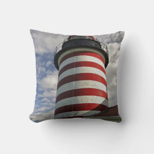 USA, Maine, Lubec. West Quoddy Head LIghthouse Throw Pillow