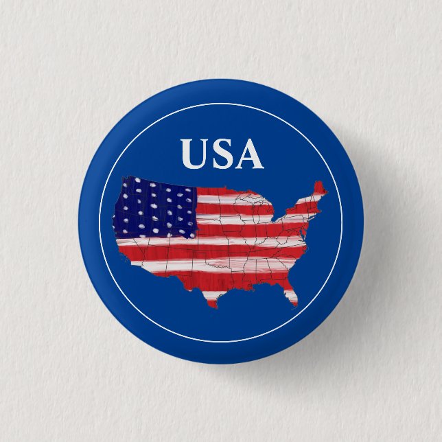 USA Map And Flag   1 Inch Round Button (Front)