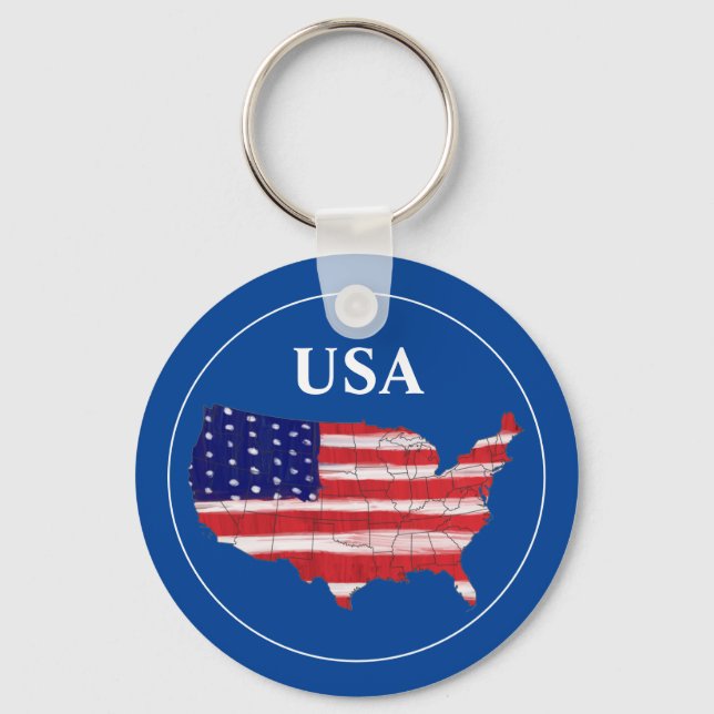 USA Map And Flag  Keychain (Front)