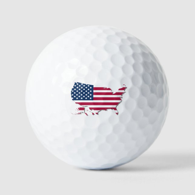 USA Map and Flag Red White and Blue Stripes Stars Golf Balls (Front)