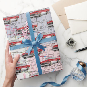 USA Map and Old Car Wrapping Paper