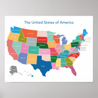 USA map bright colors Poster
