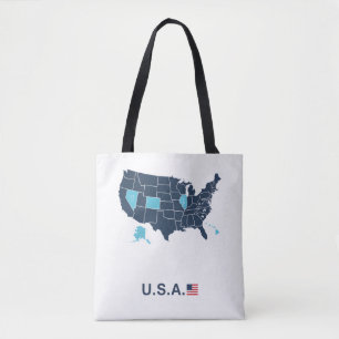 USA Map Engraved Patch Trucker Leather Tote Bag