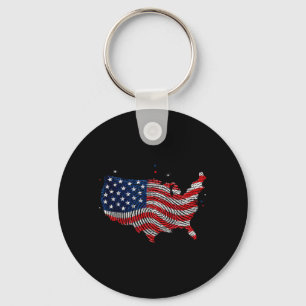 Usa Map Flag Fingerprint Aamerican Patriotic Keychain