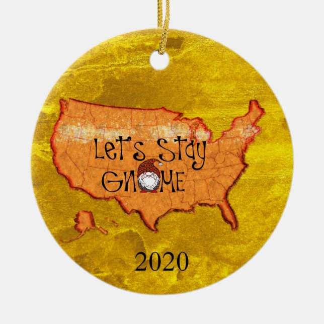USA Map Gnome Pun Ornament - Funny Stay Gnomes (Front)