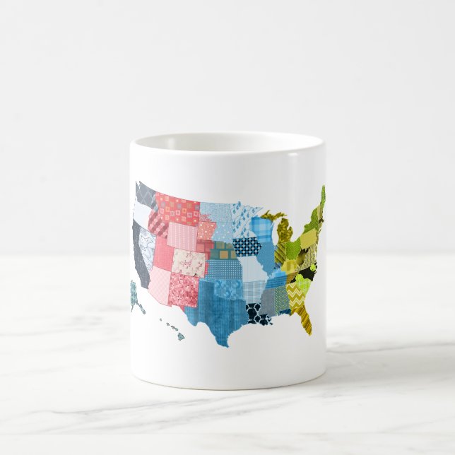 USA Map in a Patchwork Faux Quilt Design Coffee Mug (Center)