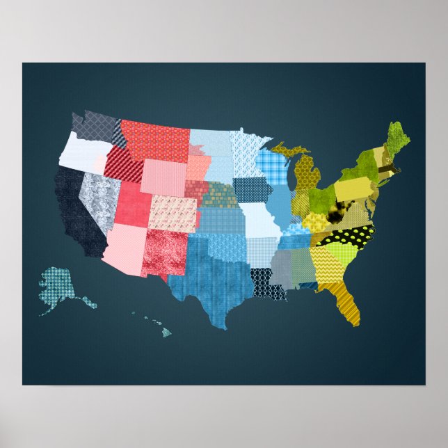 USA Map in a Patchwork Faux Quilt Design Poster (Front)