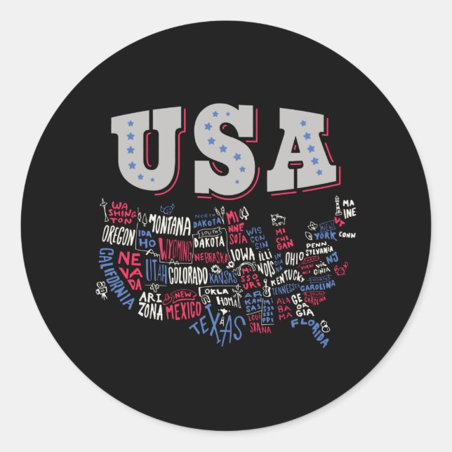 USA Map U.S. states America Classic Round Sticker (Front)