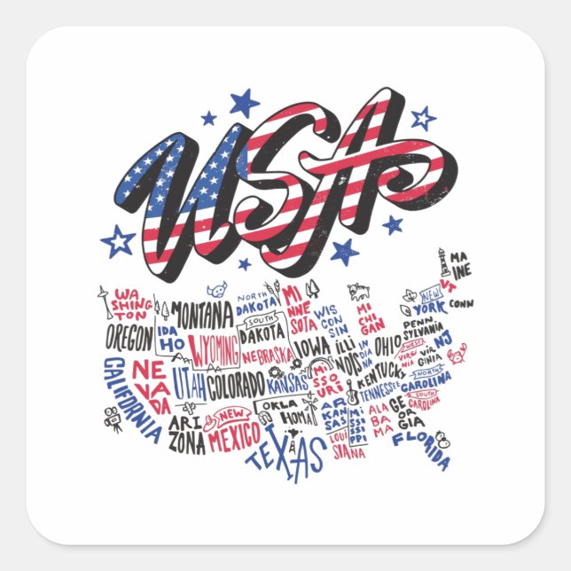 USA Map U.S. states America Square Sticker (Front)