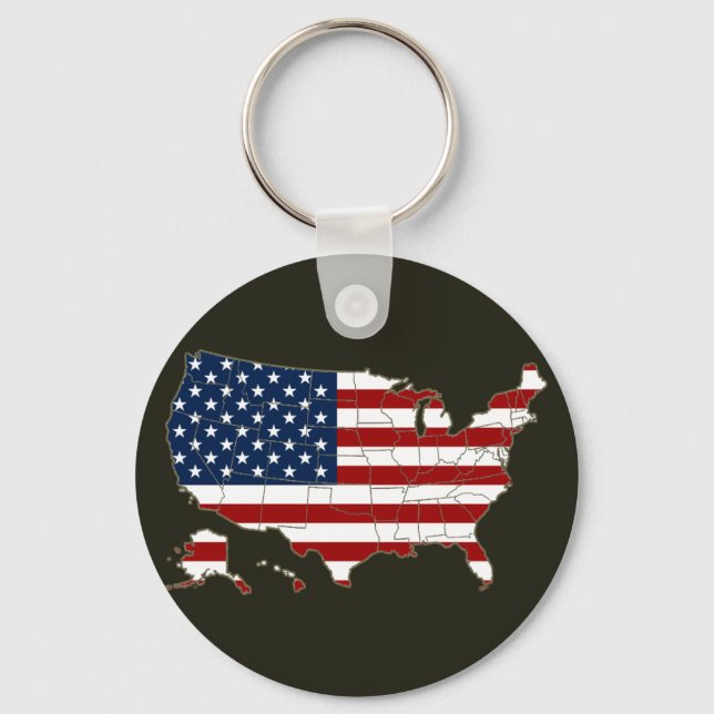 USA map with american flag Keychain (Front)