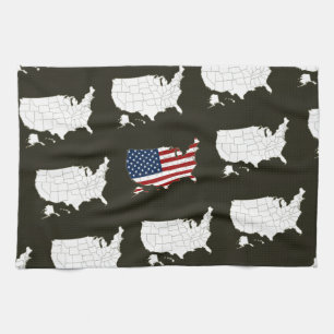 USA map with american flag Kitchen Towel