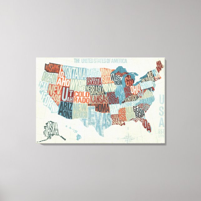 USA Map with States in Words Canvas Print (Front)