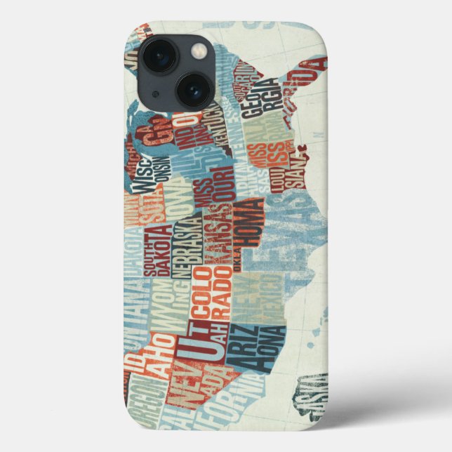 USA Map with States in Words Case-Mate iPhone Case (Back)