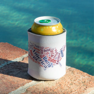 USA Map Word Art  Can Cooler