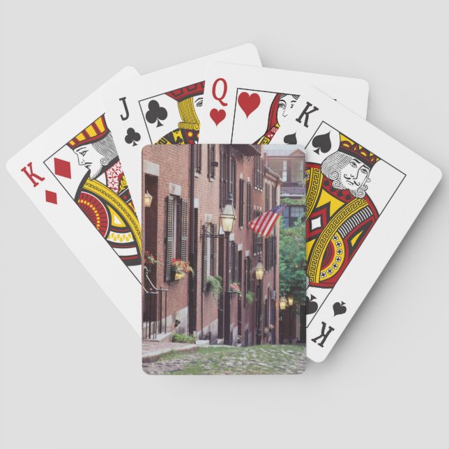 USA, Massachusetts, Boston, Houses Along Acorn Playing Cards (Back)