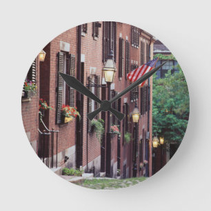 USA, Massachusetts, Boston, Houses Along Acorn Round Clock