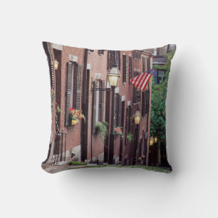 USA, Massachusetts, Boston, Houses Along Acorn Throw Pillow