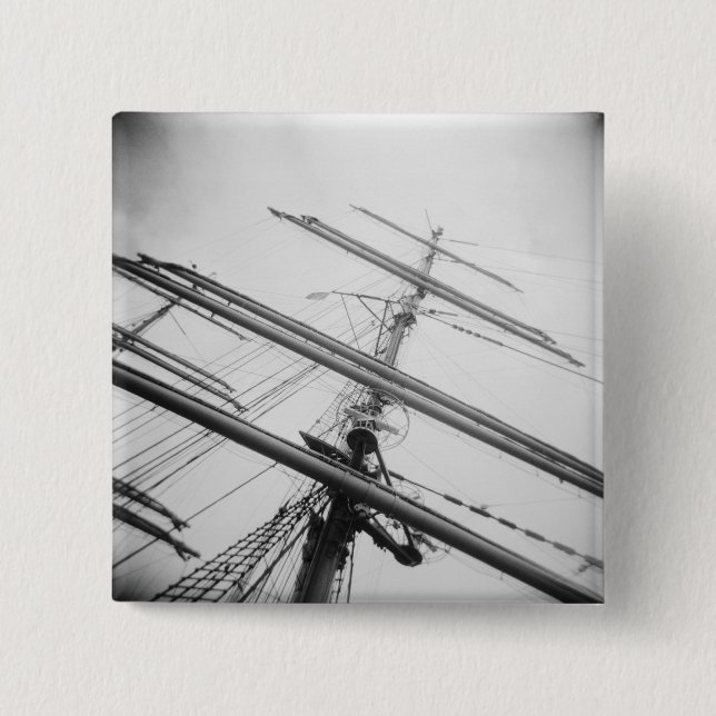 USA, Massachusetts, Boston. Masts of tall ship. 2 Inch Square Button (Front)