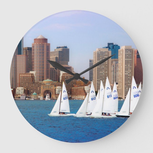 USA, Massachusetts. Boston Waterfront Skyline 4 Large Clock (Front)