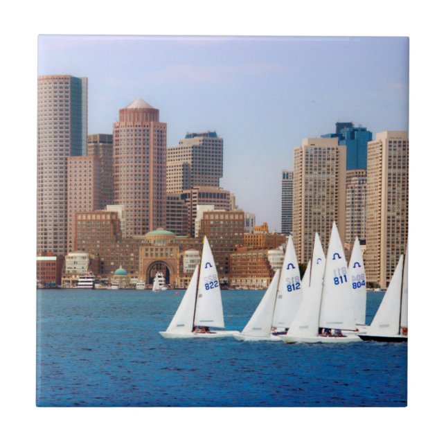 USA, Massachusetts. Boston Waterfront Skyline 4 Tile (Front)