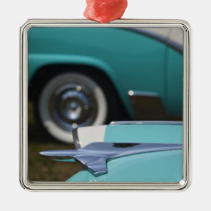 USA, Massachusetts, Gloucester. 1950s-era Ford Metal Ornament