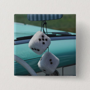 USA, Massachusetts, Gloucester. Fuzzy dice in a 2 Inch Square Button