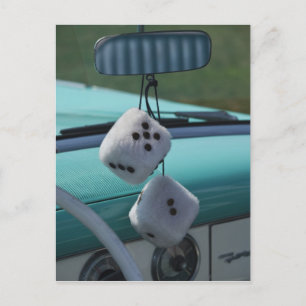 USA, Massachusetts, Gloucester. Fuzzy dice in a Postcard