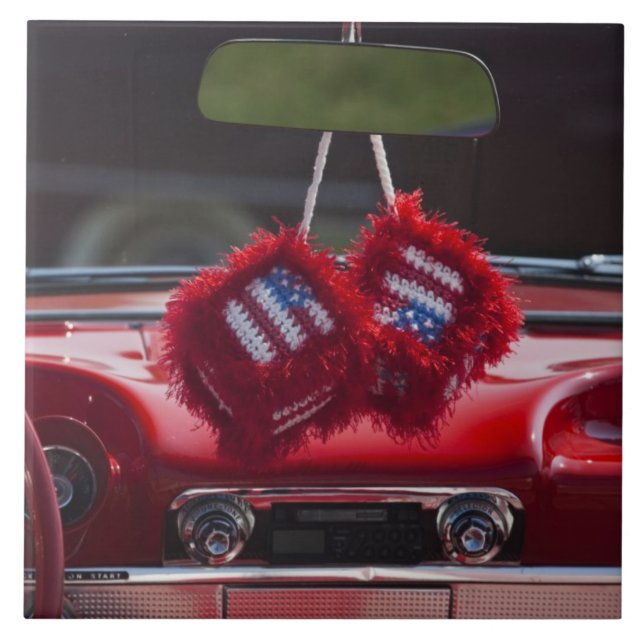 USA, Massachusetts, Gloucester. Fuzzy dice with Tile (Front)