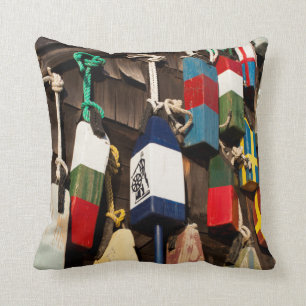 USA, Massachusetts, Gloucester, Lobster Buoys 2 Throw Pillow