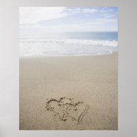 USA, Massachusetts, Hearts drawn on sandy beach 2