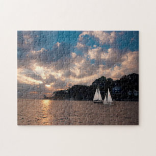 USA, Massachusetts. Sunset Sailing Jigsaw Puzzle