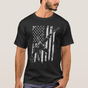 USA Mens Distressed American Flag AR 15 Second Ame T-Shirt