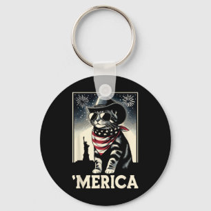 Usa merica Cat 4th Of July Men Women Kids Funny Pa Keychain