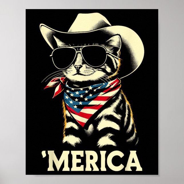 Usa Merica Cat 4th Of July Men Women Kids Funny Pa Poster (Front)